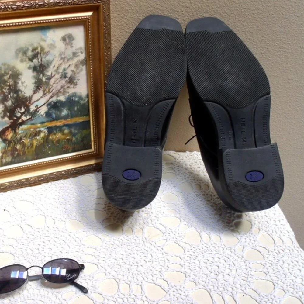 NEIL M Black Leather Lace-Up Cap-Toe Cushioned The Senator Oxfords Sz 9.5 D